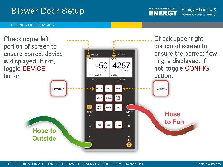 Blower Door Setup BLOWER DOOR BASICS Check upper left portion of screen to ensure