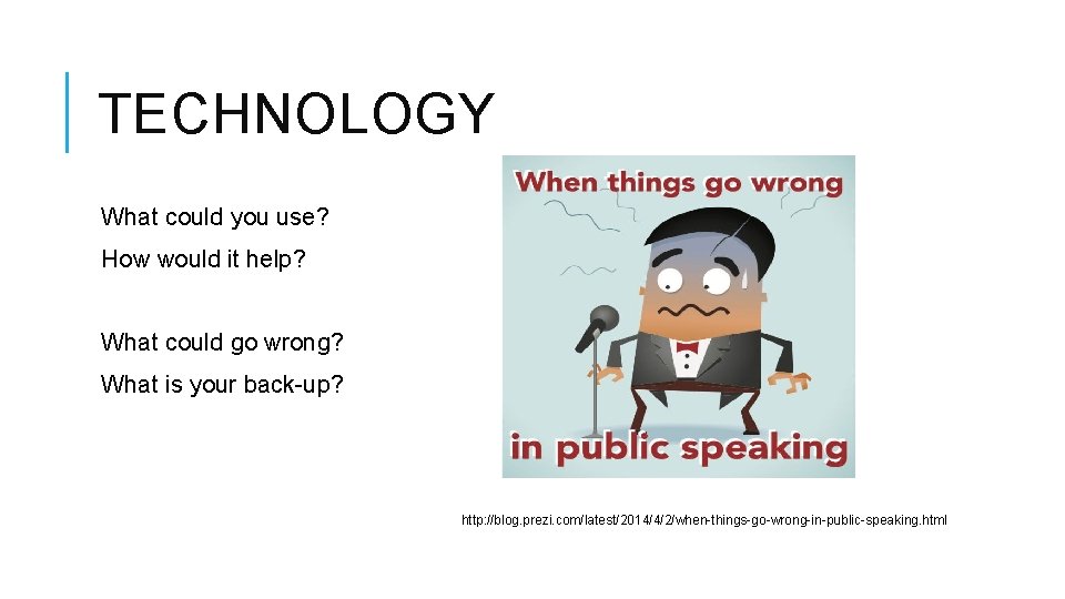 TECHNOLOGY What could you use? How would it help? What could go wrong? What