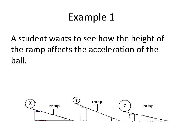 Example 1 A student wants to see how the height of the ramp affects