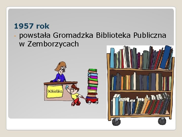 1957 rok - powstała Gromadzka Biblioteka Publiczna w Zemborzycach 