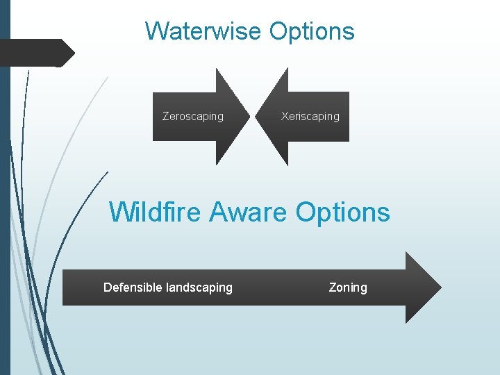 Waterwise Options Zeroscaping Xeriscaping Wildfire Aware Options Defensible landscaping Zoning 