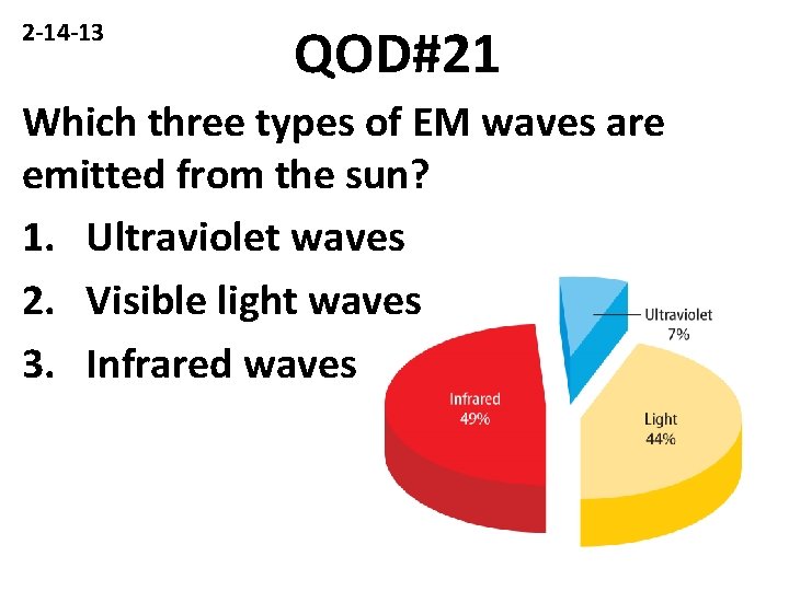 2 -14 -13 QOD#21 Which three types of EM waves are emitted from the