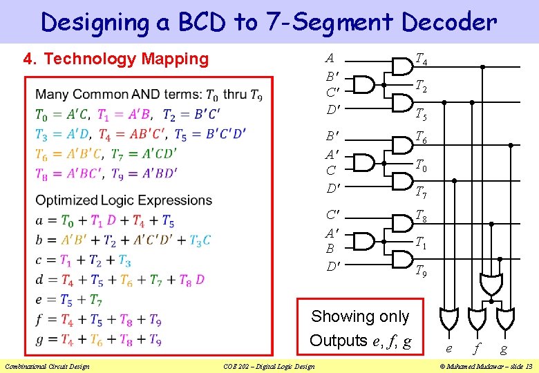 Designing a BCD to 7 -Segment Decoder 4. Technology Mapping A B' C' D'
