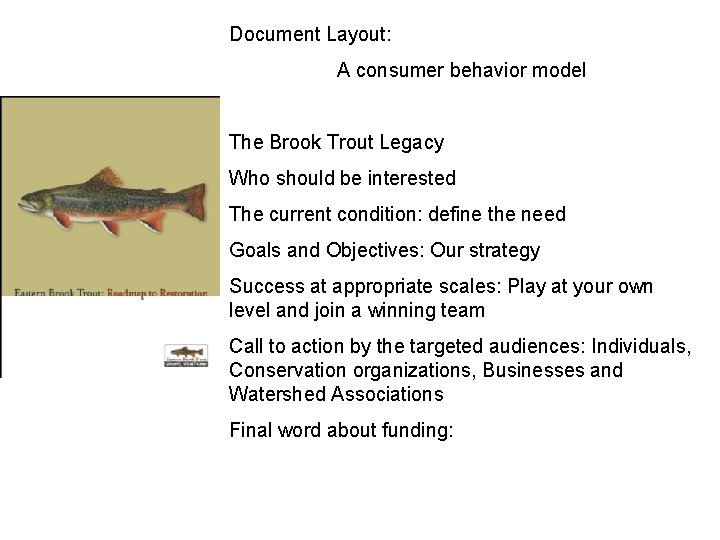 Document Layout: A consumer behavior model The Brook Trout Legacy Who should be interested