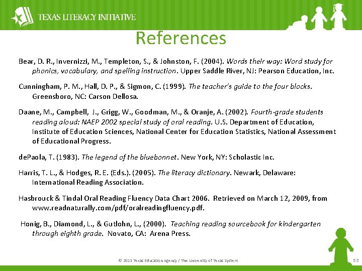 References Bear, D. R. , Invernizzi, M. , Templeton, S. , & Johnston, F.