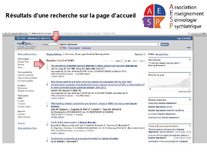 Résultats d’une recherche sur la page d’accueil 