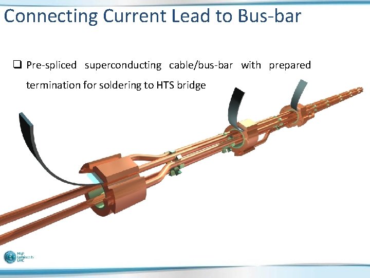 Connecting Current Lead to Bus-bar q Pre-spliced superconducting cable/bus-bar with prepared termination for soldering