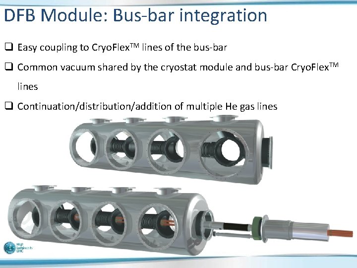 DFB Module: Bus-bar integration q Easy coupling to Cryo. Flex. TM lines of the