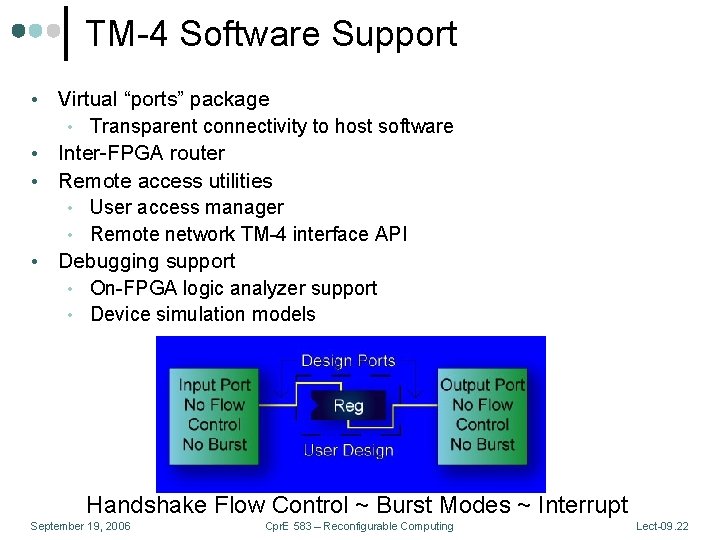TM-4 Software Support Virtual “ports” package • Transparent connectivity to host software • Inter-FPGA