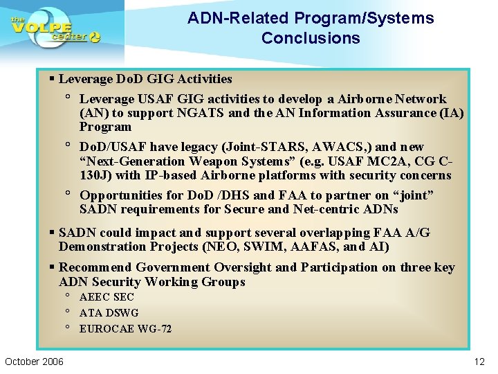 ADN-Related Program/Systems Conclusions § Leverage Do. D GIG Activities ° Leverage USAF GIG activities
