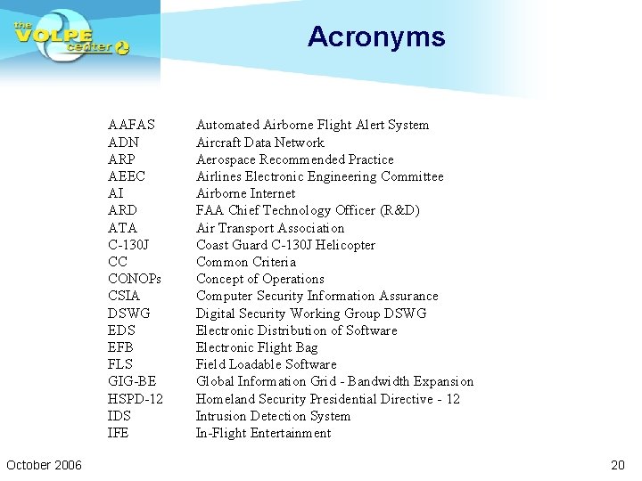 Acronyms AAFAS ADN ARP AEEC AI ARD ATA C-130 J CC CONOPs CSIA DSWG