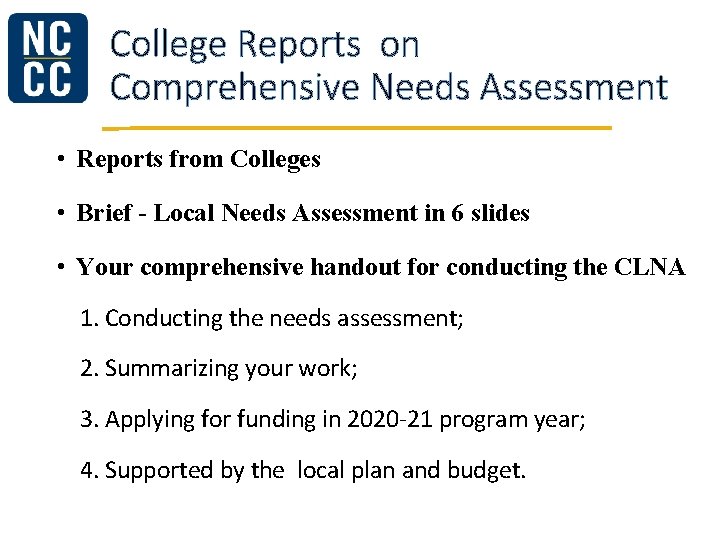 College Reports on Comprehensive Needs Assessment • Reports from Colleges • Brief - Local