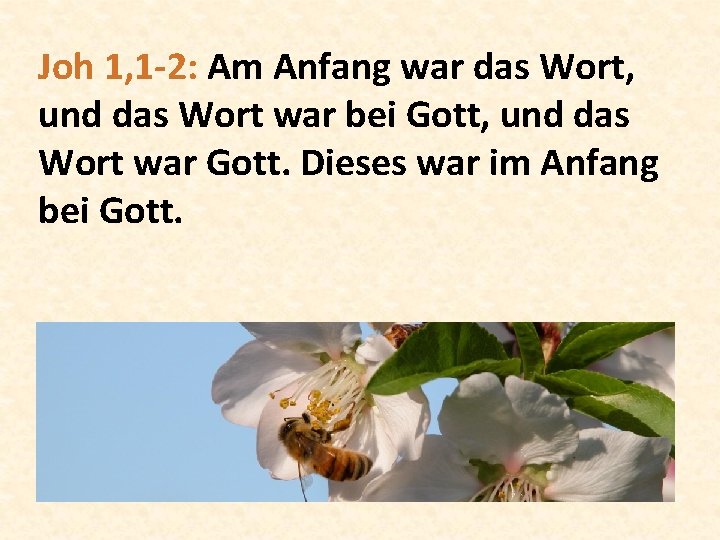 Joh 1, 1 -2: Am Anfang war das Wort, und das Wort war bei