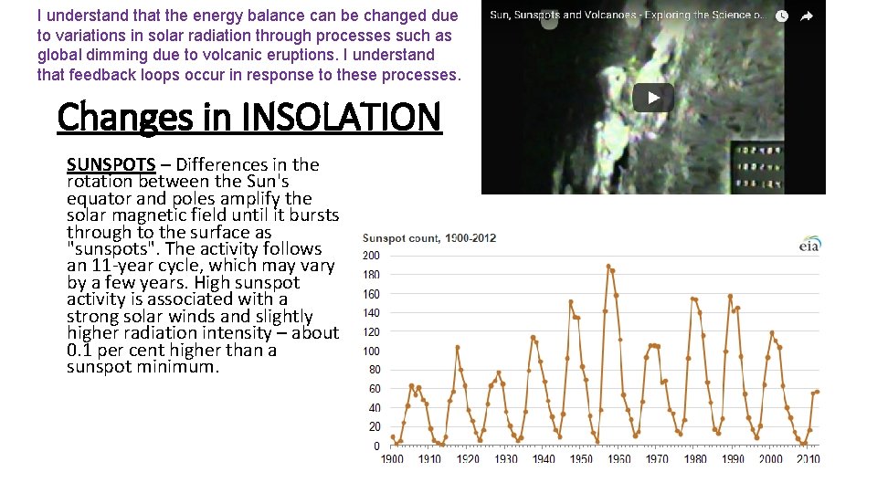 I understand that the energy balance can be changed due to variations in solar