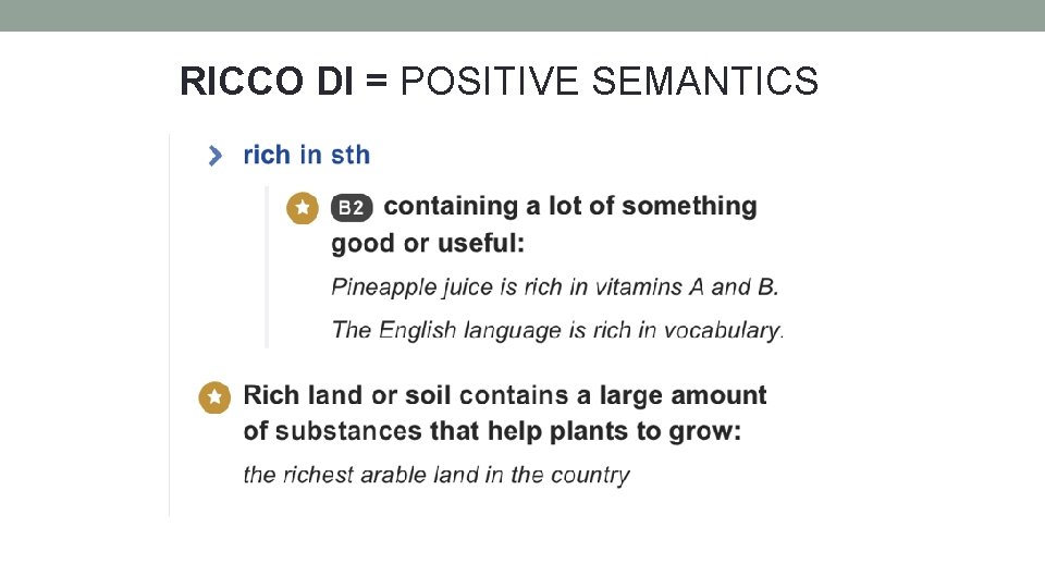 RICCO DI = POSITIVE SEMANTICS 