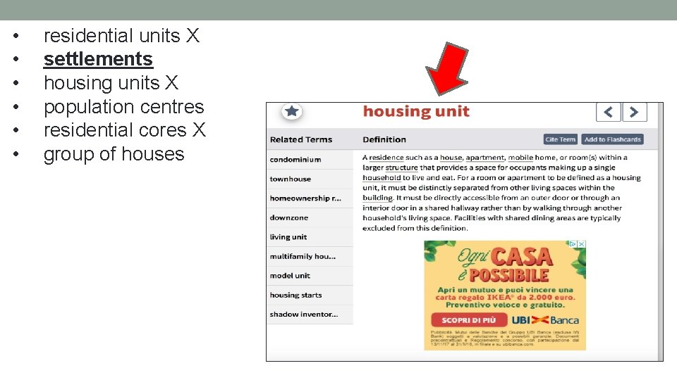  • • • residential units X settlements housing units X population centres residential