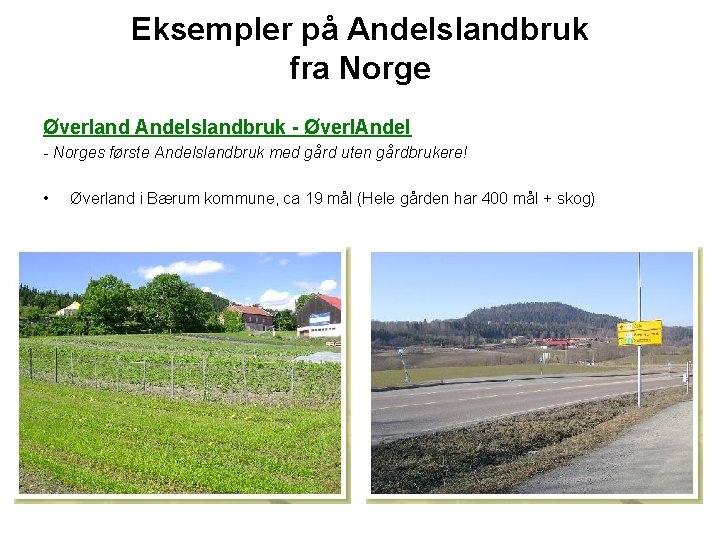 Eksempler på Andelslandbruk fra Norge Øverland Andelslandbruk - Øverl. Andel - Norges første Andelslandbruk