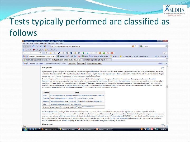 Tests typically performed are classified as follows 