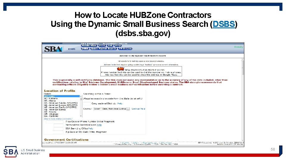 How to Locate HUBZone Contractors Using the Dynamic Small Business Search (DSBS) (dsbs. sba.