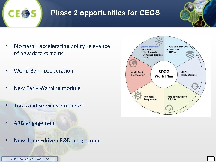 Phase 2 opportunities for CEOS • Biomass – accelerating policy relevance of new data