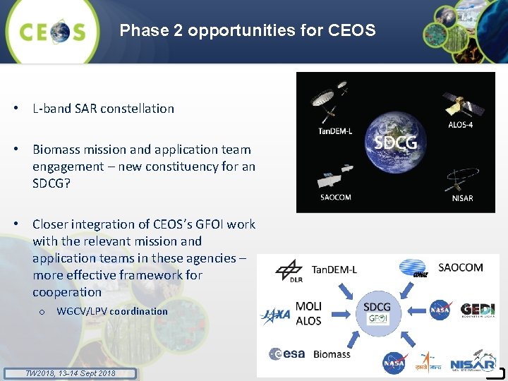 Phase 2 opportunities for CEOS • L-band SAR constellation • Biomass mission and application