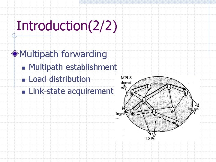 Introduction(2/2) Multipath forwarding n n n Multipath establishment Load distribution Link-state acquirement Introduction(2/2) Multipath forwarding n n n Multipath establishment Load distribution Link-state acquirement