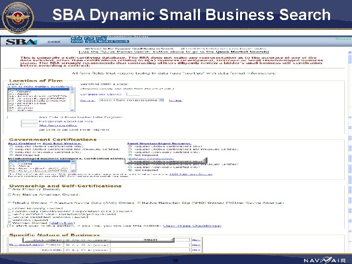 SBA Dynamic Small Business Search 38 