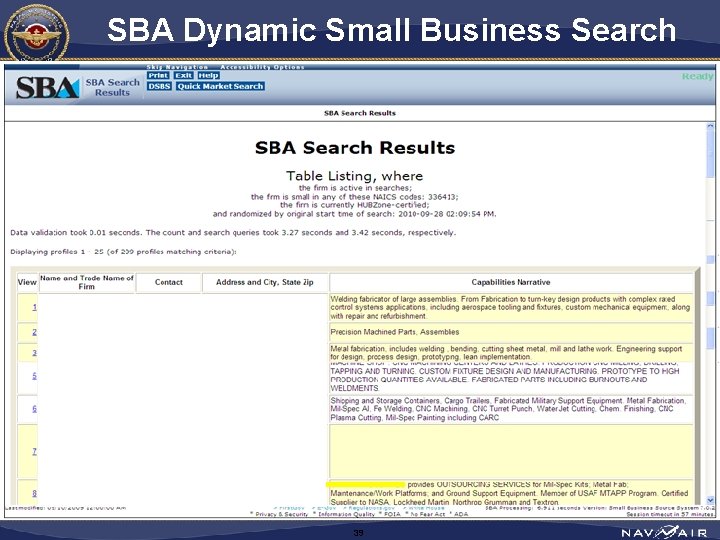 SBA Dynamic Small Business Search 39 