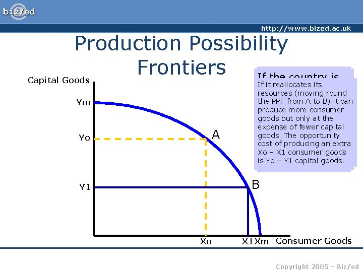http: //www. bized. ac. uk Production Possibility Frontiers a country If. Assume the country