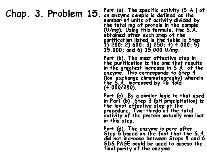 Chap. 3. Problem 15. Part (a). The specific activity (S. A. ) of an
