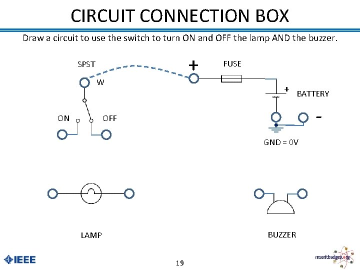 CIRCUIT CONNECTION BOX Draw a circuit to use the switch to turn ON and