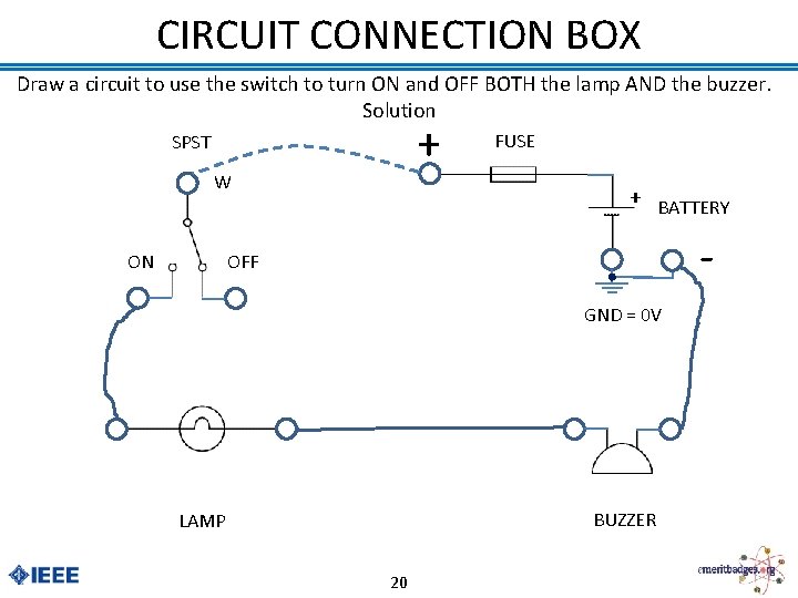 CIRCUIT CONNECTION BOX Draw a circuit to use the switch to turn ON and