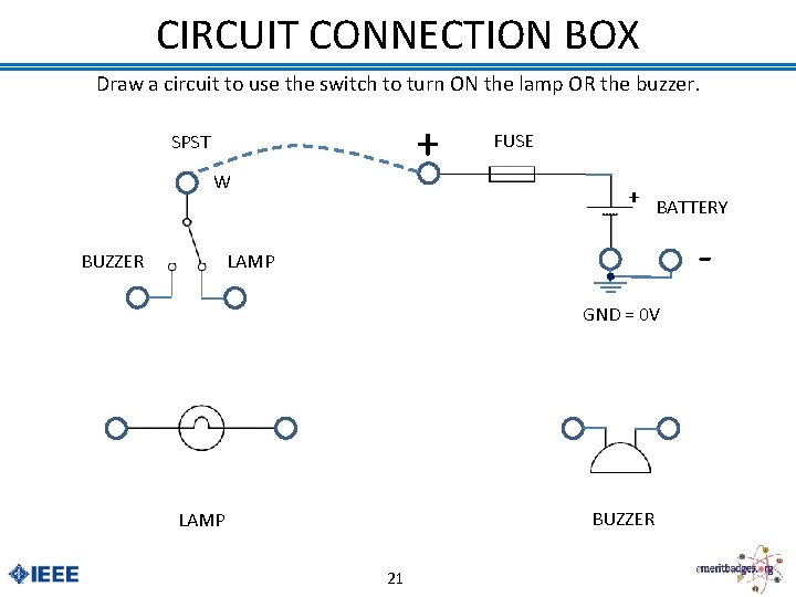 CIRCUIT CONNECTION BOX Draw a circuit to use the switch to turn ON the
