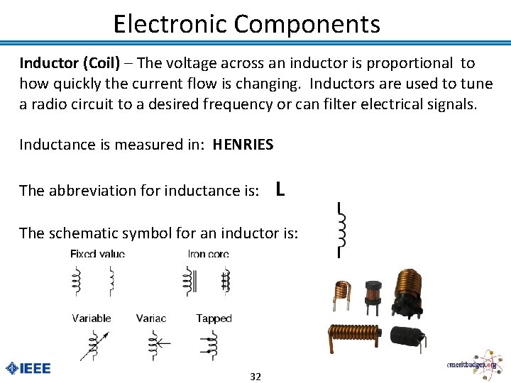 Electronic Components Inductor (Coil) – The voltage across an inductor is proportional to how