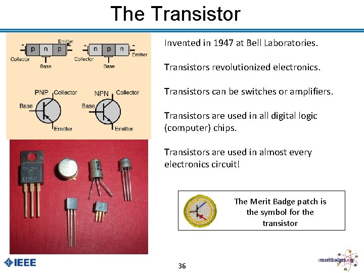 The Transistor Invented in 1947 at Bell Laboratories. Transistors revolutionized electronics. Transistors can be