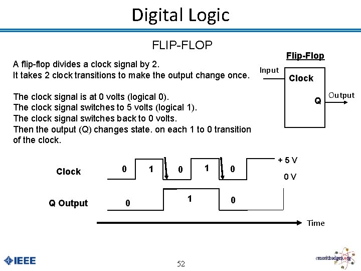 Digital Logic FLIP-FLOP A flip-flop divides a clock signal by 2. It takes 2