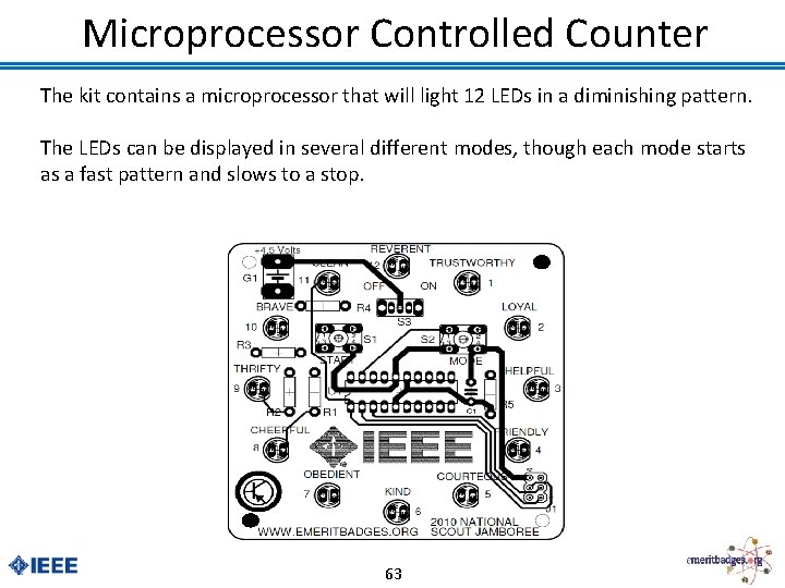 Microprocessor Controlled Counter The kit contains a microprocessor that will light 12 LEDs in