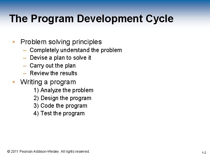 The Program Development Cycle • Problem solving principles – – Completely understand the problem