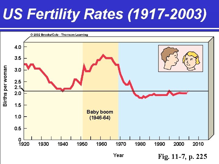 US Fertility Rates (1917 -2003) 4. 0 Births per woman 3. 5 3. 0