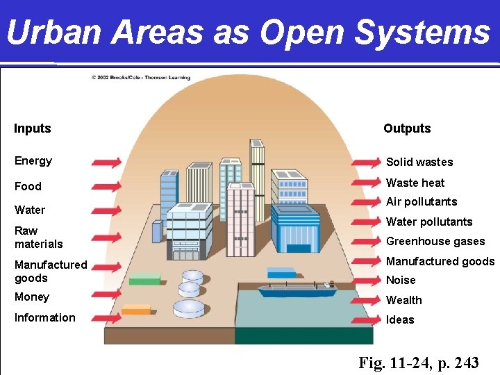 Urban Areas as Open Systems Inputs Outputs Energy Solid wastes Food Waste heat Water