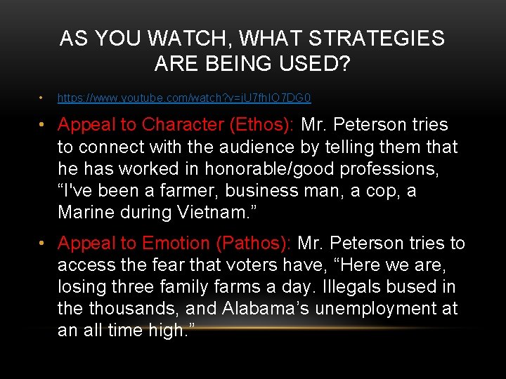 AS YOU WATCH, WHAT STRATEGIES ARE BEING USED? • https: //www. youtube. com/watch? v=j.