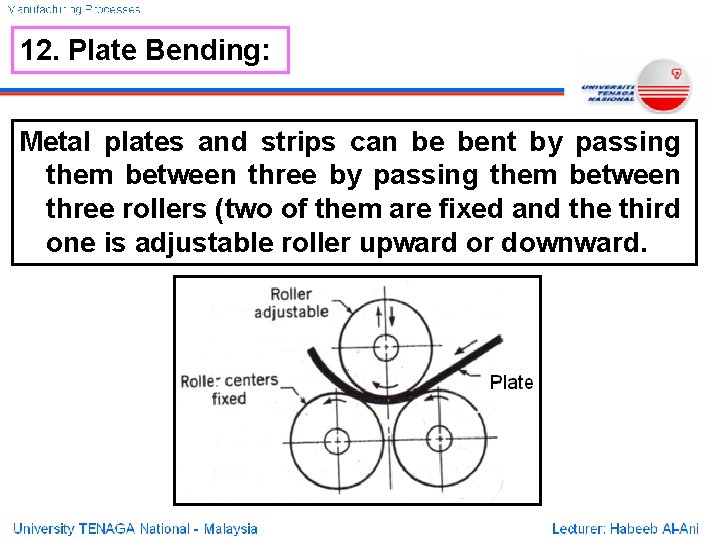 12. Plate Bending: Metal plates and strips can be bent by passing them between