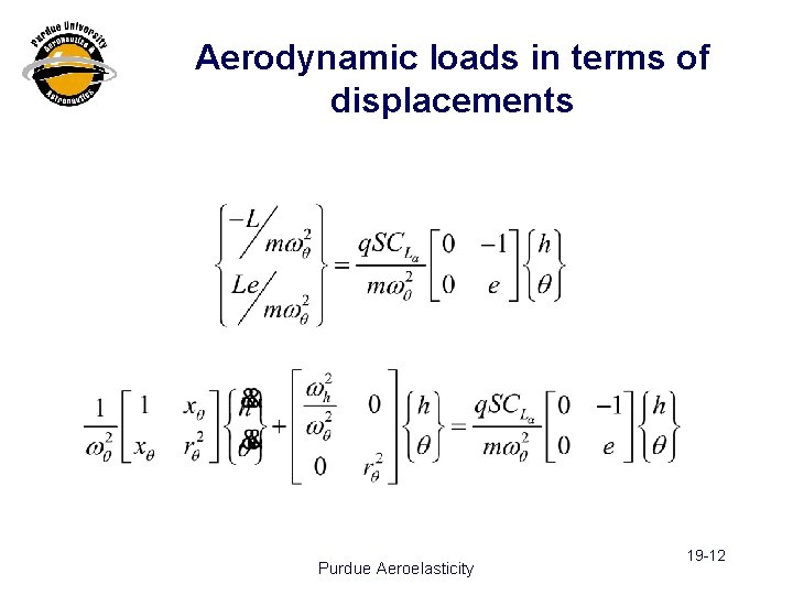 Aerodynamic loads in terms of displacements Purdue Aeroelasticity 19 -12 