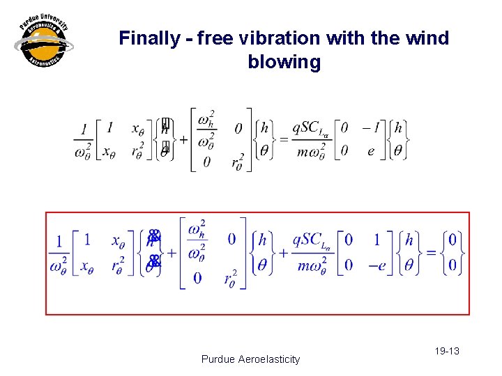 Finally - free vibration with the wind blowing Purdue Aeroelasticity 19 -13 