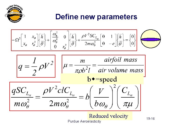Define new parameters bw=speed Reduced velocity Purdue Aeroelasticity 19 -16 