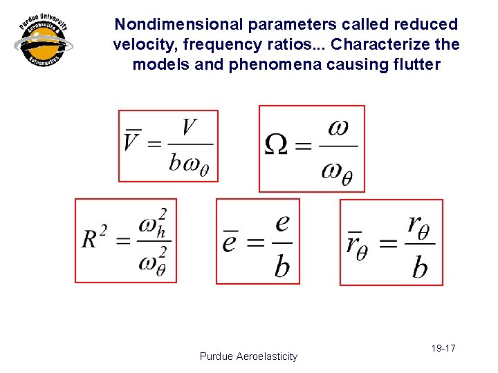 Nondimensional parameters called reduced velocity, frequency ratios. . . Characterize the models and phenomena