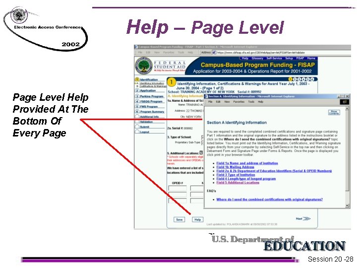 Help – Page Level Help Provided At The Bottom Of Every Page Session 20 Help – Page Level Help Provided At The Bottom Of Every Page Session 20