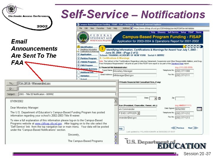 Self-Service – Notifications Email Announcements Are Sent To The FAA Session 20 -37  Self-Service – Notifications Email Announcements Are Sent To The FAA Session 20 -37