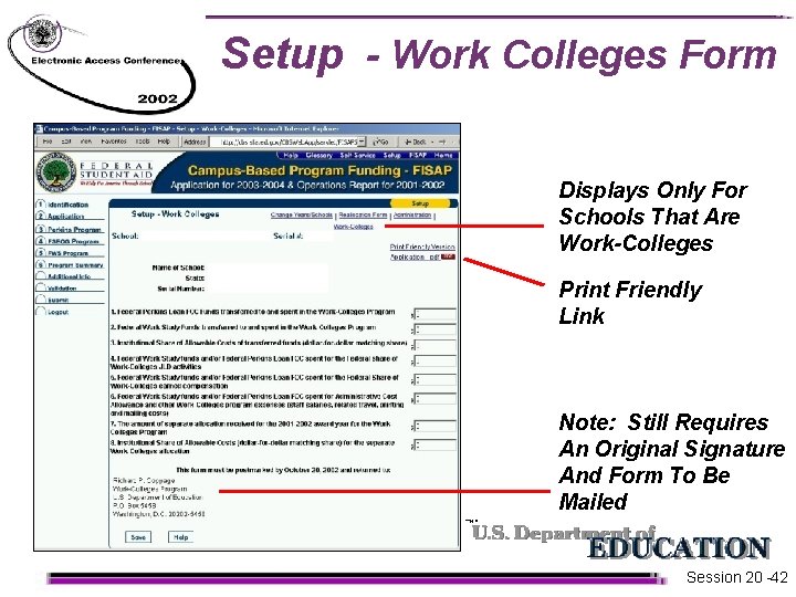 Setup - Work Colleges Form Displays Only For Schools That Are Work-Colleges Print Friendly Setup - Work Colleges Form Displays Only For Schools That Are Work-Colleges Print Friendly