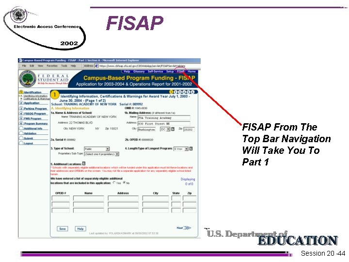 FISAP From The Top Bar Navigation Will Take You To Part 1 Session 20 FISAP From The Top Bar Navigation Will Take You To Part 1 Session 20